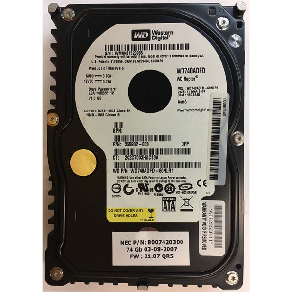 WD740ADFD-60NLR1 - Western Digital 74GB 10K RPM SATA 3.5" HDD