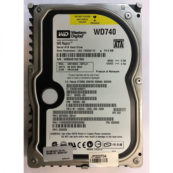 355932-001 - HP 74GB 10K RPM SATA 3.5" HDD Western Digital WD740GD-50FLA1