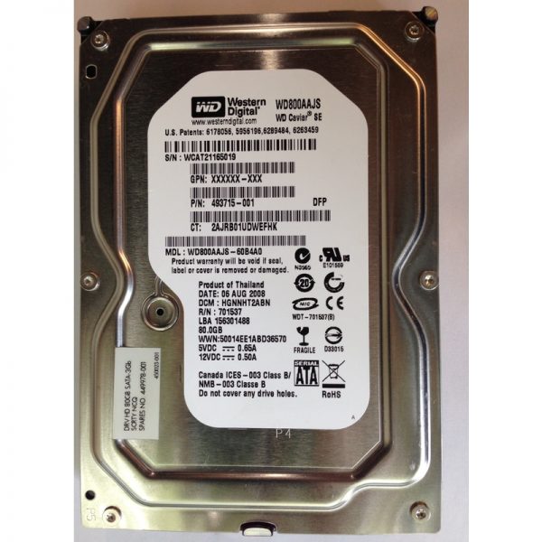 WD800AAJS - Western Digital 80GB 7200 RPM SATA 3.5" HDD