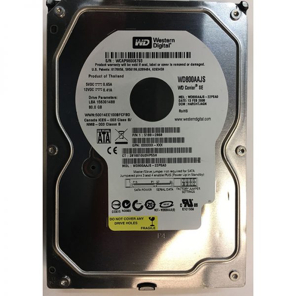 WD800AAJS-22PSA0 - Western Digital 80GB 7200 RPM SATA 3.5" HDD