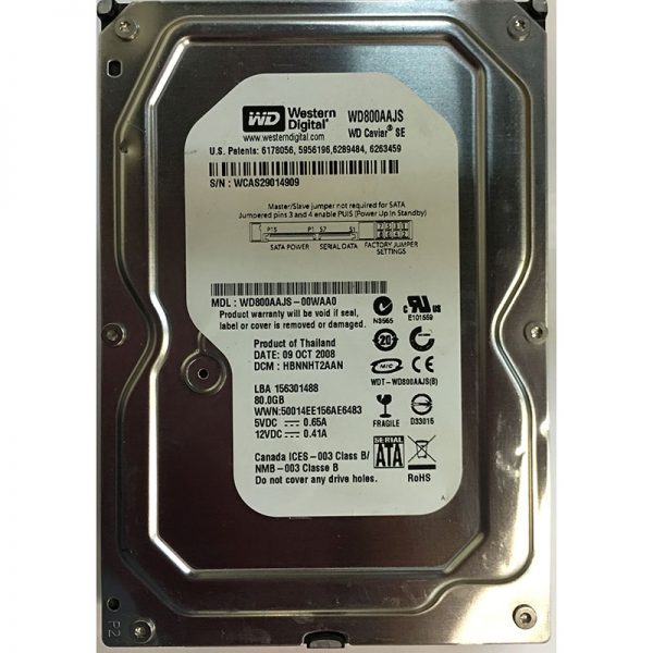 WD800AAJS-00WAA0 - Western Digital 80GB 7200 RPM SATA 3.5" HDD