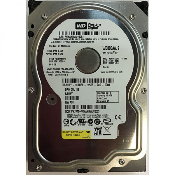 WD800AAJS-18TDA1 - Western Digital 80GB 7200 RPM SATA 3.5" HDD