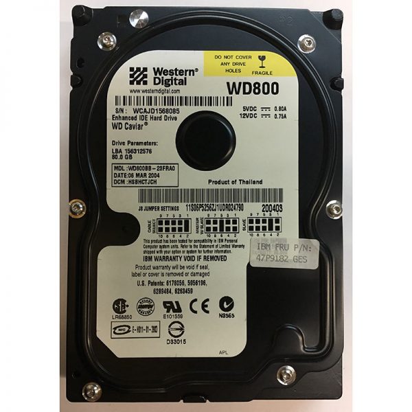 47P9182 - IBM 80GB 7200 RPM IDE 3.5" HDD Western Digital WD800BB version