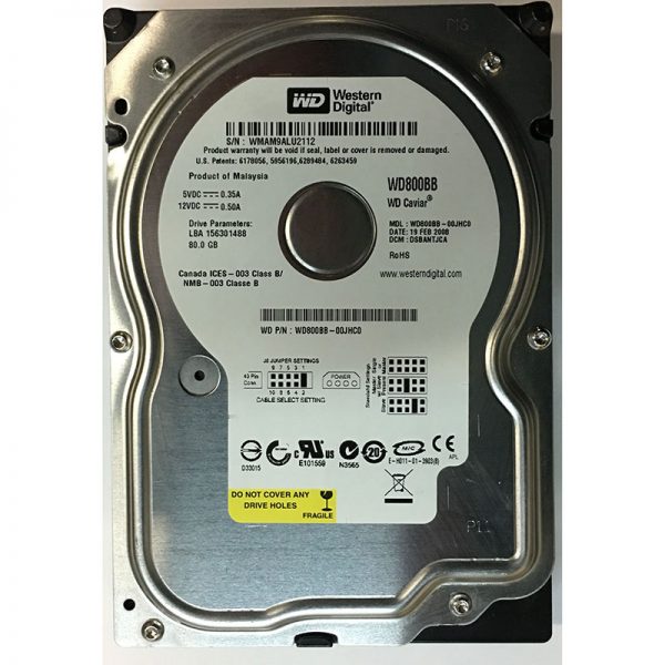 Western Digital WD800BB-00JHC0 WD800BB 80GB 7200 RPM IDE Hard Drive TESTED 