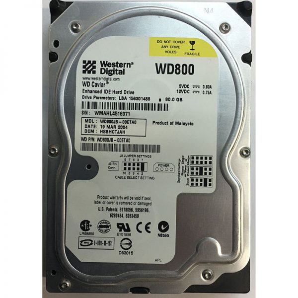 WD800JB-00ETA0 - Western Digital 80GB 7200 RPM IDE 3.5" HDD