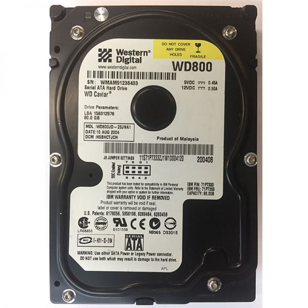 71P7293 - IBM 80GB 7200 RPM SATA 3.5" HDD Western Digital WD800JD version