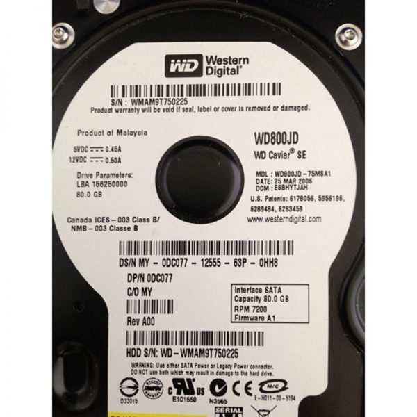 WD800JD-75MSA1 - Western Digital 80GB 7200 RPM SATA 3.5" HDD