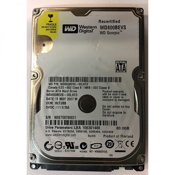 WD800BEVS - Western Digital 80GB 5400 RPM SATA 2.5" HDD