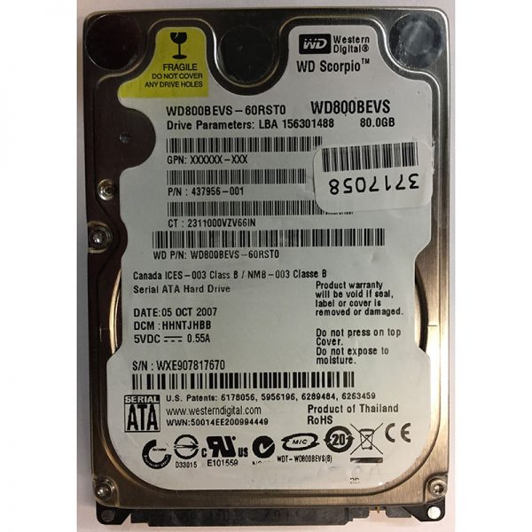 WD800BEVS-60RST0 - Western Digital 80GB 5400 RPM SATA 2.5" HDD