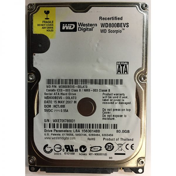 WD800BEVS-00LAT0 - Western Digital 80GB 5400 RPM SATA 2.5" HDD