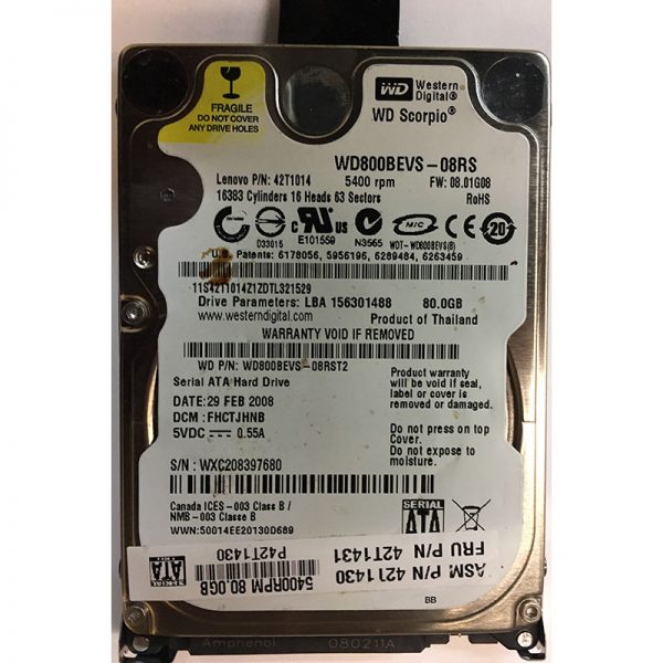 WD800BEVS-08RST2 - Western Digital 80GB 5400 RPM SATA 2.5" HDD