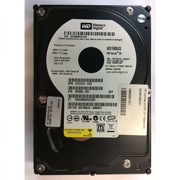 381653-001 - HP 160GB 7200 RPM SATA 3.5" HDD Western Digital WD1600JS version