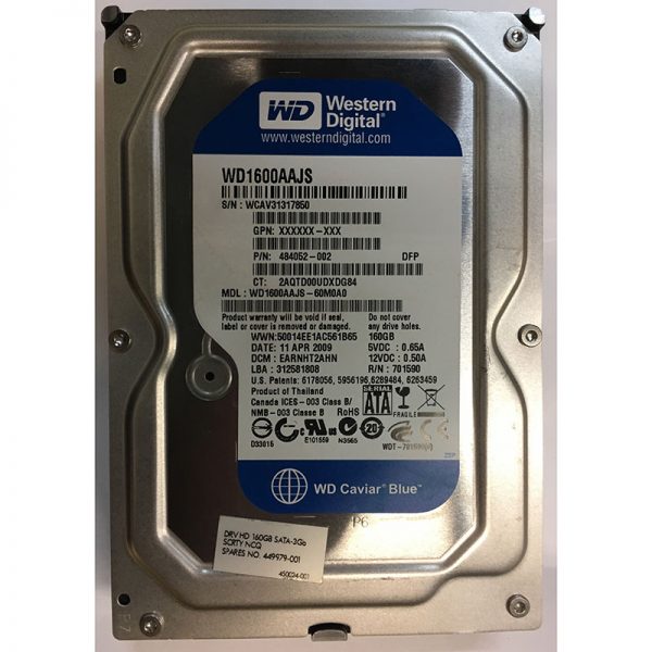 484052-002 - HP 160GB 7200 RPM SATA 3.5" HDD Western Digital WD1600AAJS version