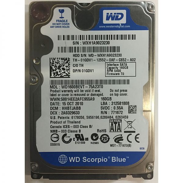 01GDV1 - Dell 160GB 5400 RPM SATA 2.5" HDD