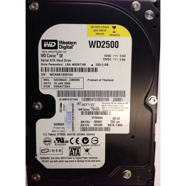 WD2500JS-23MHB0 - Western Digital 250GB 7200 RPM SATA 3.5" HDD IBM 73P8008 version