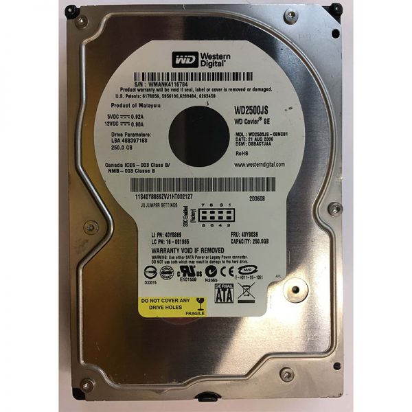 WD2500JS-08NCB1 - Western Digital 250GB 7200 RPM IDE 3.5" HDD