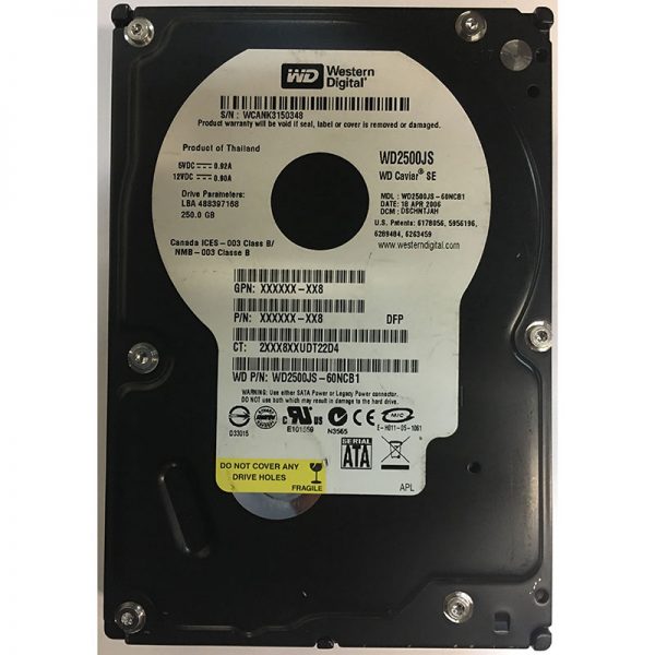 WD2500JS-60NCB1 - Western Digital 250GB 7200 RPM SATA 3.5" HDD