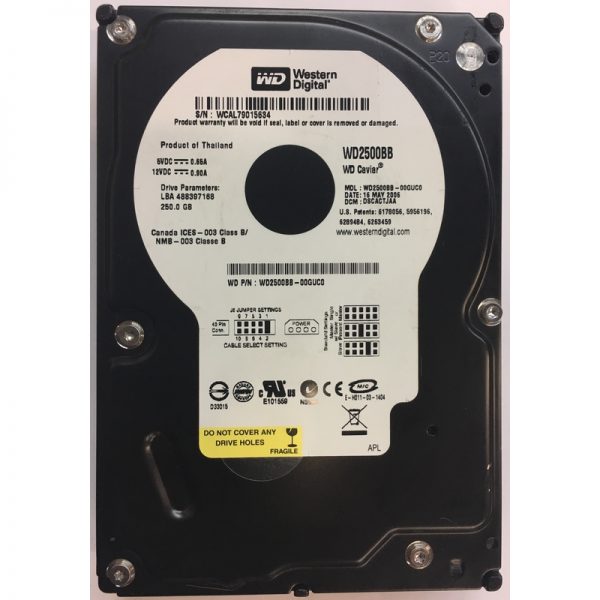 WD2500BB-00GUC0 - Western Digital 250GB 7200 RPM IDE 3.5" HDD