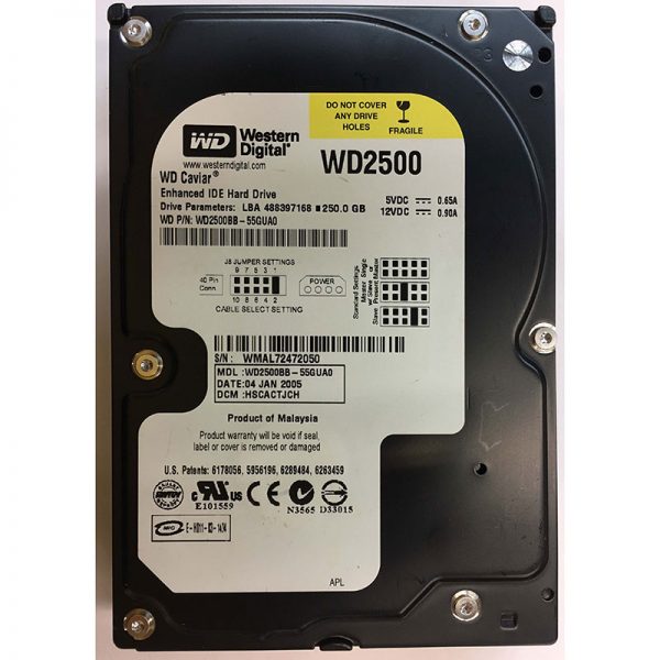 WD2500BB-55GUA0 - Western Digital 250GB 7200 RPM IDE 3.5" HDD
