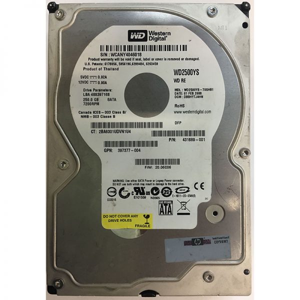 397377-004 - HP 250GB 7200 RPM SATA 3.5" HDD Western Digital WD2500YS version