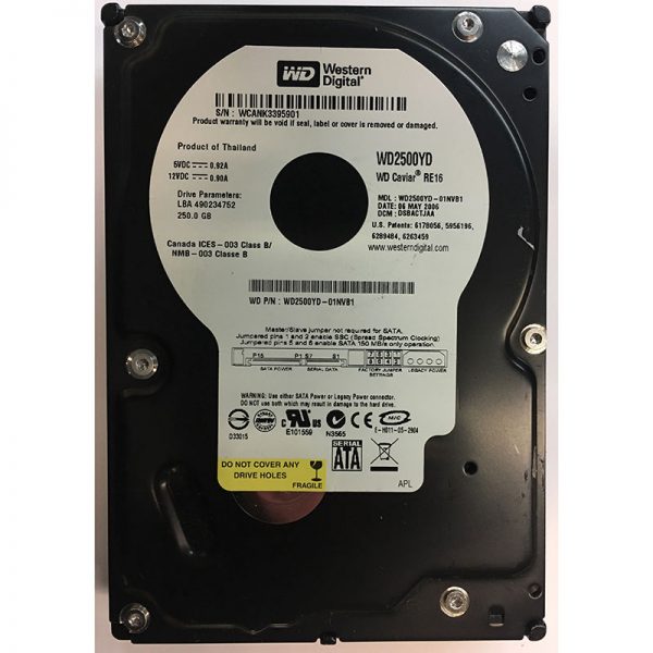 WD2500YD - Western Digital 250GB 7200 RPM SATA 3.5" HDD