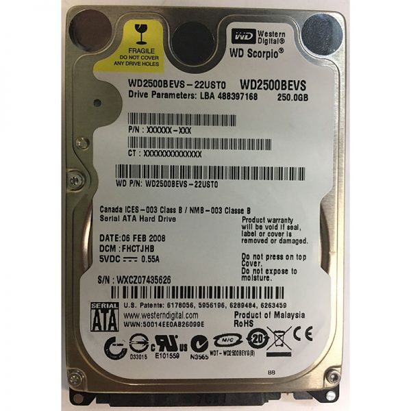 WD2500BEVS - Western Digital 250GB 5400 RPM SATA 2.5" HDD