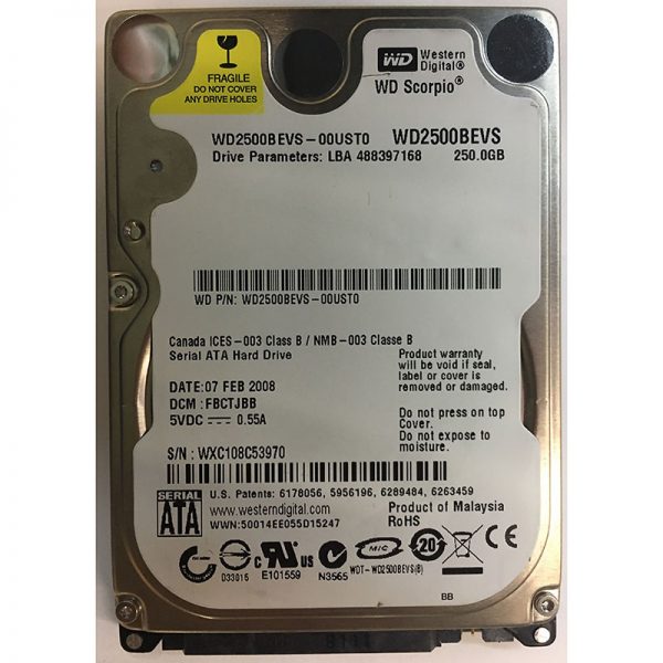 WD2500BEVS-00UST0 - Western Digital 250GB 5400 RPM SATA 2.5" HDD