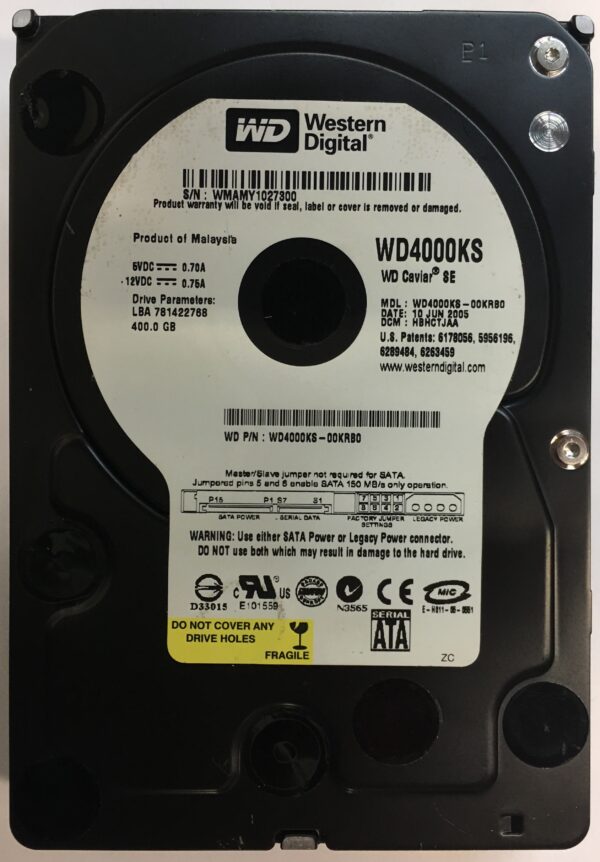 WD4000KS-00KRB0 - Western Digital 400GB 7200 RPM SATA 3.5" HDD
