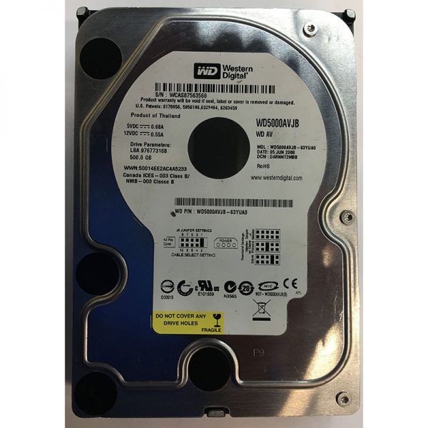 WD5000AVJB-63YUA0 - Western Digital 500GB 7200 RPM IDE 3.5" HDD