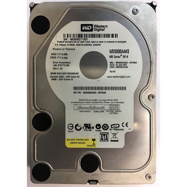 WD5000AAKS-00TMA0 - Western Digital 500GB 7200 RPM SATA 3.5" HDD