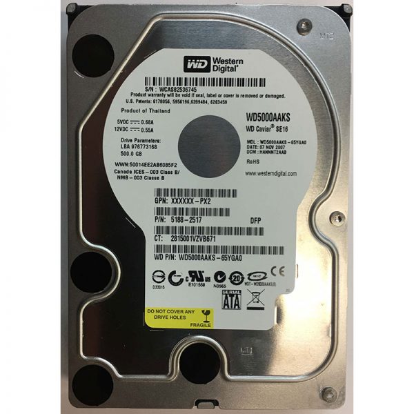 WD5000AAKS-65YGA0 - Western Digital 500GB 7200 RPM SATA 3.5" HDD