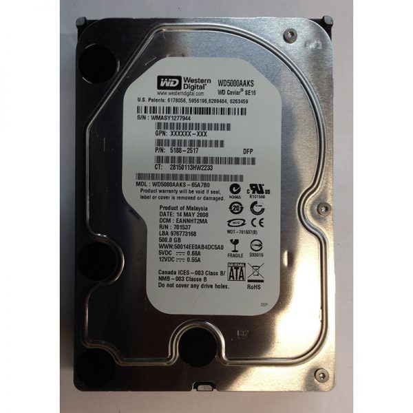 WD5000AAKS-65A7B0 - Western Digital 500GB 7200 RPM SATA 3.5" HDD