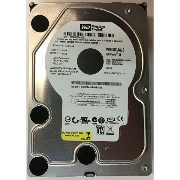 WD5000AAJS-19YFA0 - Western Digital 500GB 7200 RPM SATA 3.5" HDD