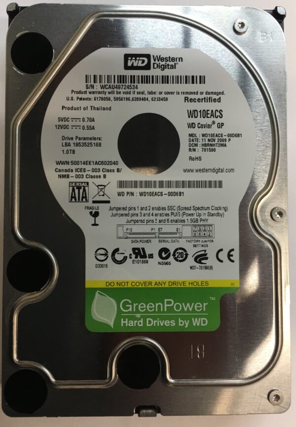 WD10EACS-00D6B1 - Western Digital 1TB 7200 RPM SATA 3.5" HDD