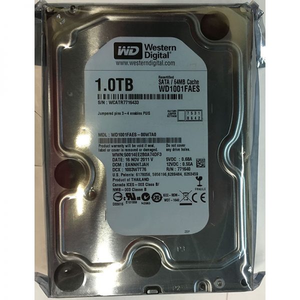 WD1001FAES-00W7A0 - Western Digital 1TB 7200 RPM SATA 3.5" HDD manufacture refurbished