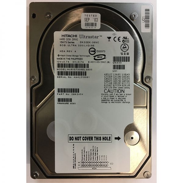 HUS157336EL3800 - Hitachi 36GB 15K RPM SCSI 3.5" HDD U320 80 pin