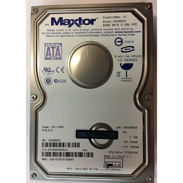 6V080E002631A - Maxtor 80GB 7200 RPM SATA 3.5" HDD