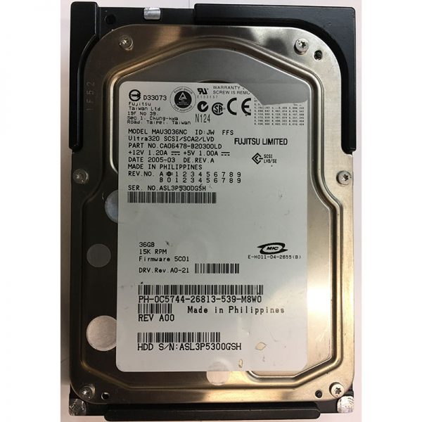 CA06478-B20300LD - Fujitsu 36GB 15K RPM SCSI  3.5" HDD w/ tray