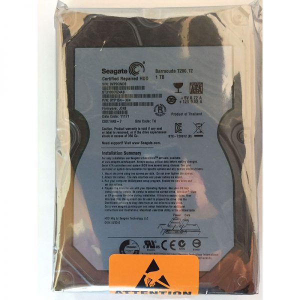 9YP154-304 - Seagate 1TB 7200 RPM SATA 3.5" HDD manufacture refurbished