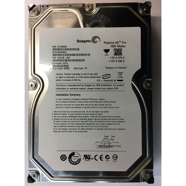 ST31000335CS - Seagate 1TB 7200 RPM SATA 3.5" HDD