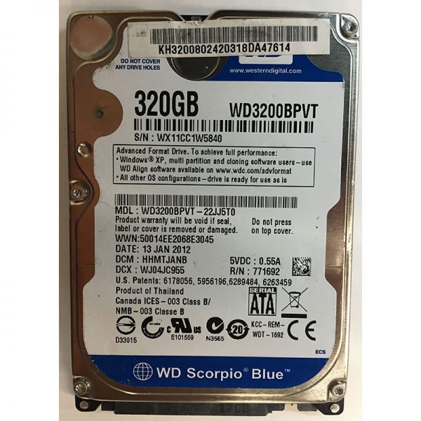 WD3200BPVT-22JJ5T0 - Western Digital 320GB 5400 RPM SATA  2.5" HDD