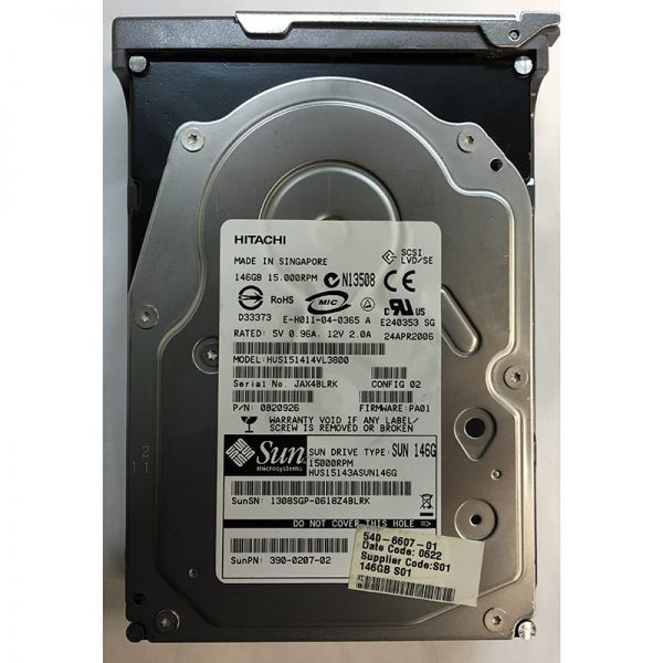 540-6607-01 - Sun 146GB 15K RPM SCSI 3.5" HDD U320 80 pin w/ tray 0B20926 version