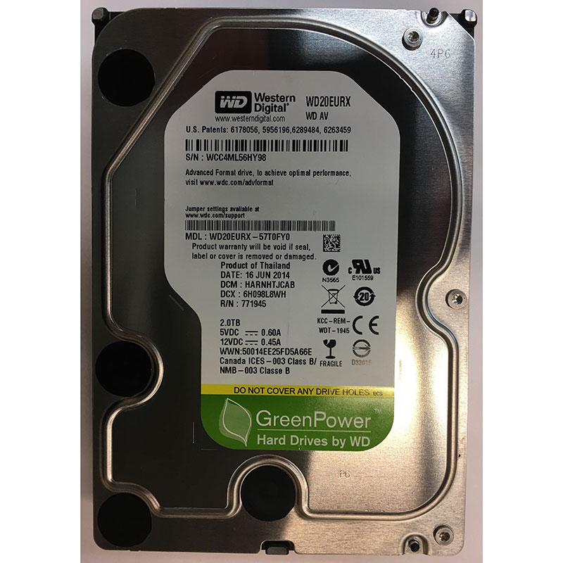 WD20EURX 57T0FY0 Western Digital 2TB 5900 RPM SATA 3 5 HDD Disk 