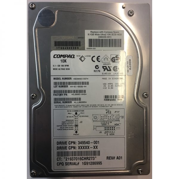 349540-001 - Compaq 9.1GB 10K RPM SCSI 3.5" HDD 68 pin