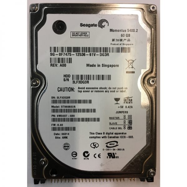 ST960822A - Seagate 60GB 5400 RPM IDE 2.5" HDD