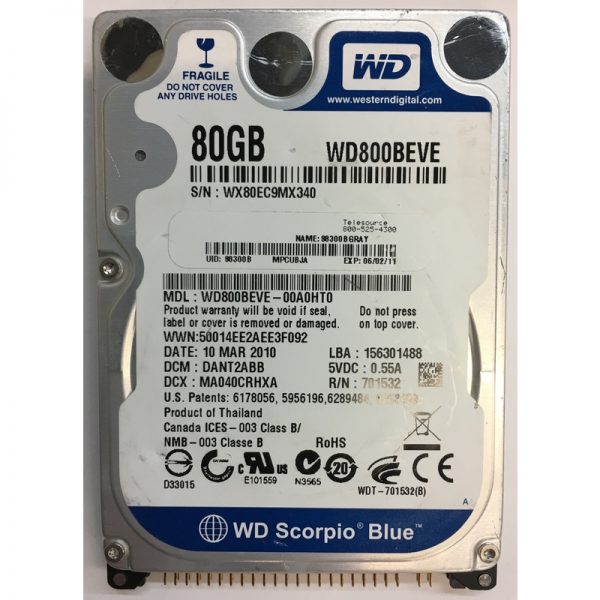 WD800BEVE - Western Digital 80GB 5400 RPM IDE 2.5" HDD