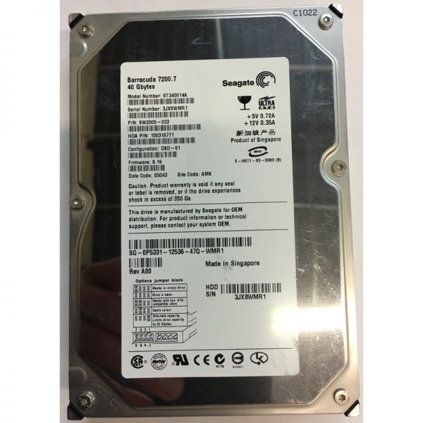 P5331 - Dell 40GB 7200 RPM IDE 3.5" HDD