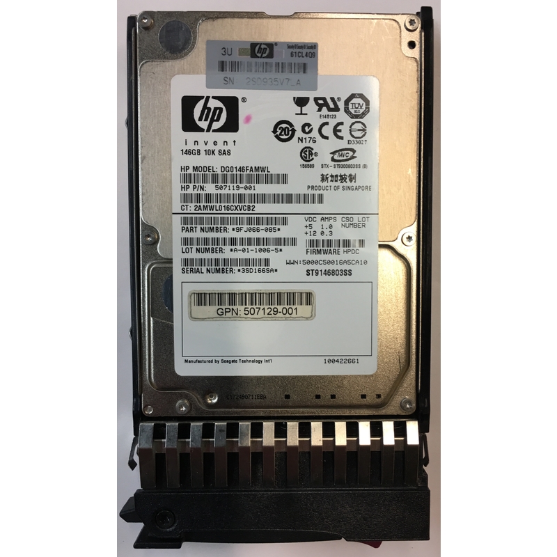 HP DG0146FAMWL 146GB 10K 6G 2.5'' SAS HDD W/TRAY 