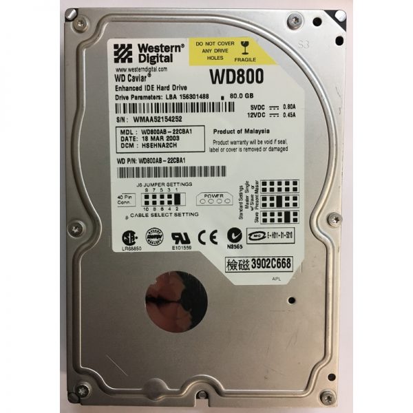 WD800AB-22CBA1 - Western Digital 80GB 7200 RPM IDE 3.5" HDD