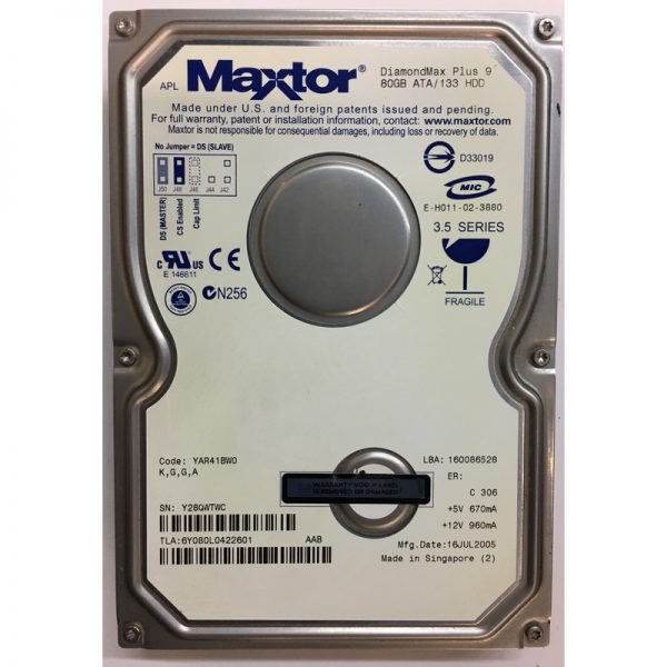 6Y080L0422601 - Maxtor 80GB 7200 RPM IDE 3.5" HDD